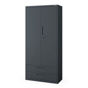 Szafa modułowa metalowa z półkami z 2 szufladami antracytowa, 1950x900x400 mm: MEGAN
