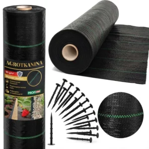 AGROTKANINA CZARNA 1,6×50m 90 g/m2 Agrowłóknina antychwastowa UV + Kotwy