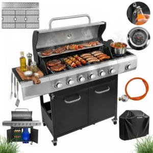 Grill Gazowy Ogrodowy 6+1 BERGMANN Żeliwny 19,9kW Szafka na butlę Pokrowiec