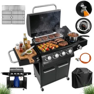 Grill gazowy ogrodowy BERGMANN 4+1 Żeliwny Ruszt Pokrowiec Miejsce na butlę