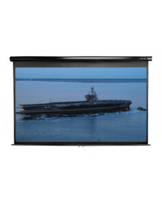 Elite Screens M120UWH2 Manual Pull Down Screen 120” 16:9 / Diagonal 304.8cm, W 265.7cm x H 149.4cm / Black case / Dual wall & ceiling instalation design / 4-side black masking border Top: 15cm / 160 Degrees viewing angle / Auto locking s