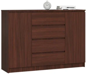 Komoda duża z półkami 140 cm 2 drzwi 4 szuflady pojemna bezuchwytowa Wenge
