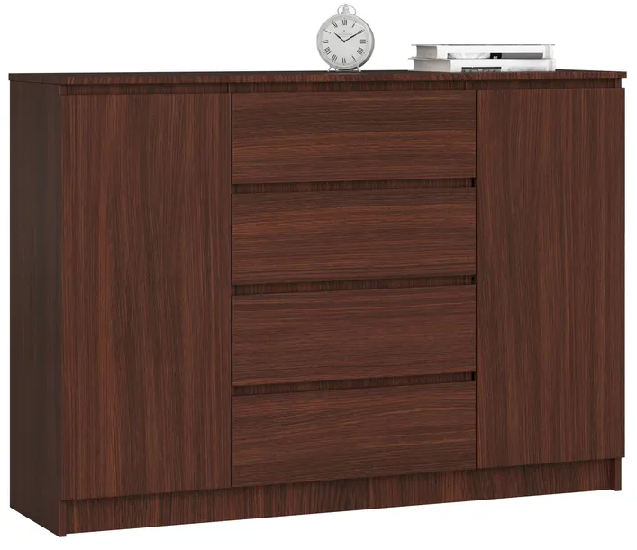 Komoda duża z półkami 140 cm 2 drzwi 4 szuflady pojemna bezuchwytowa Wenge