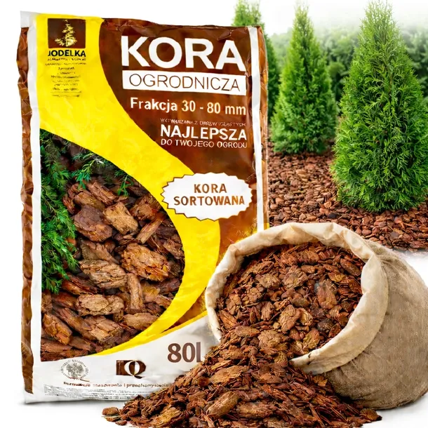 Kora Sosnowa 80L GRUBA 30-80mm SORTOWANA I Ściółka Przesiewana Tuje Krzewy
