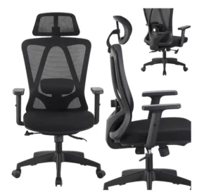 FOTEL BIUROWY OBROTOWY ERGONOMICZNY CZARNY HORSEKING SIATKA MS016 BHP
