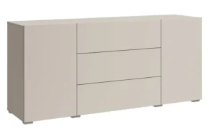 Nowoczesna komoda 150 cm stojąca, 3 szuflady i 2 szafki, mat kaszmir