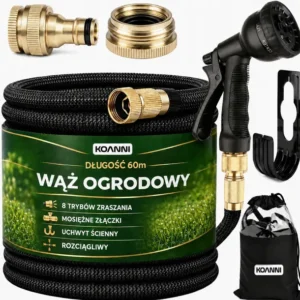 OGRODOWY WĄŻ 60m ROZCIĄGLIWY + ZŁĄCZKI + PISTOLET Koanni