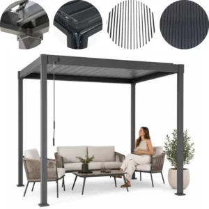 PERGOLA OGRODOWA TARASOWA ZADASZENIE MIRADOR SOLID 80 3×2.4 m SZARA STALOWA