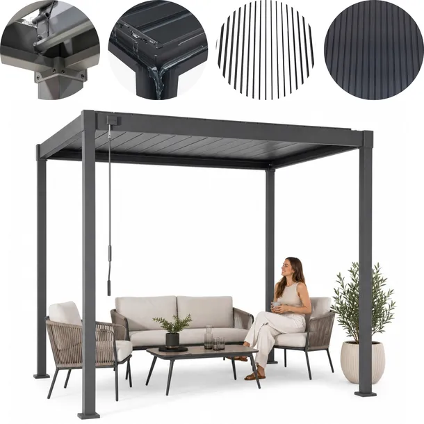 PERGOLA OGRODOWA TARASOWA ZADASZENIE MIRADOR SOLID 80 3×2.4 m SZARA STALOWA