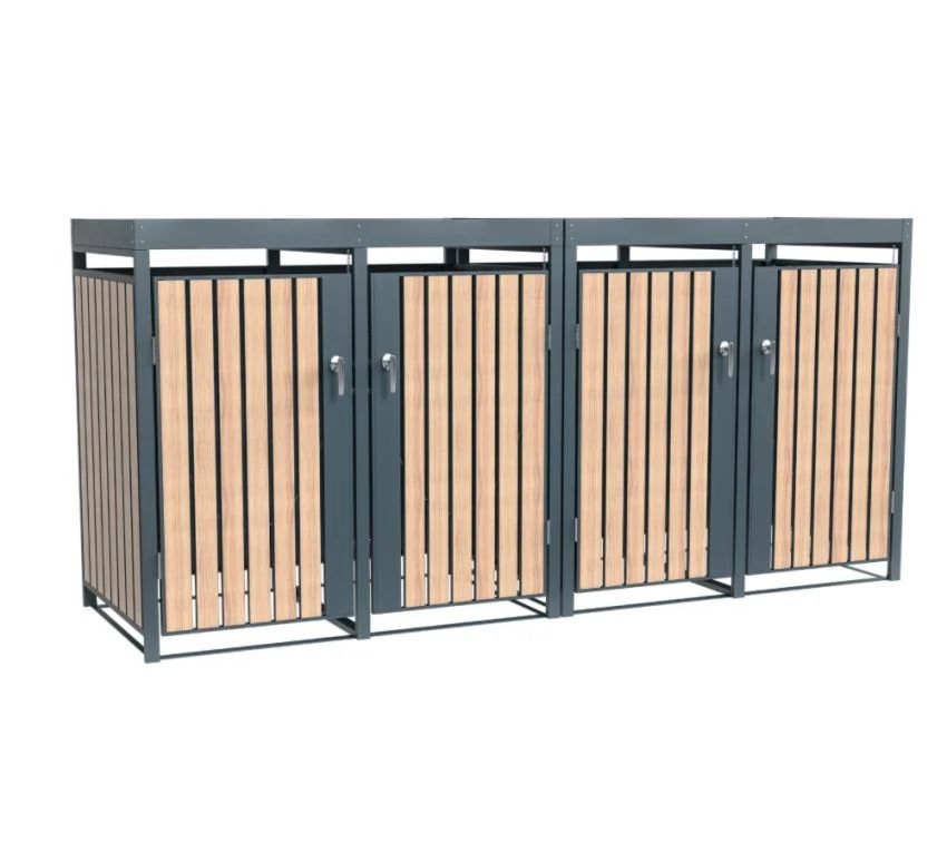 Westmann Metalowy kosz na śmieci Planta 4 x 240l. z dachem roślinnym 84x264x124 cm