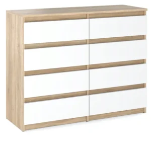 Komoda Dąb Sonoma Biała z 8 Szufladami 120 CM Szafka Rtv Duża Nowoczesna