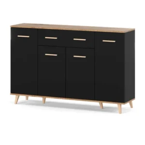 KOMODA Z SZUFLADAMI 150CM CZARNA DĄB WOTAN SZAFKA LOFT DO SALONU SYPIALNI