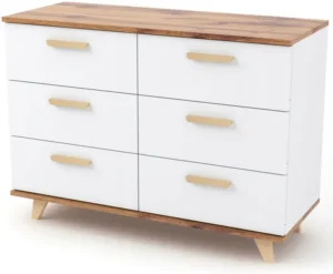 Komoda 100 cm biała dąb wotan do salonu 6 szuflad Oslo Styl Skandynawski