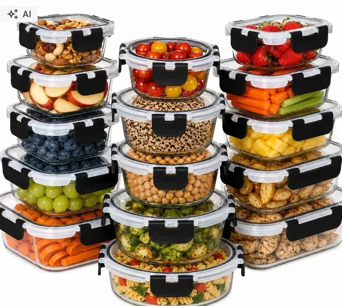15x LUNCHBOX SZKLANE POJEMNIKI NA ŻYWNOŚĆ ŻAROODPORNE NA ZATRZASK DUŻE D75