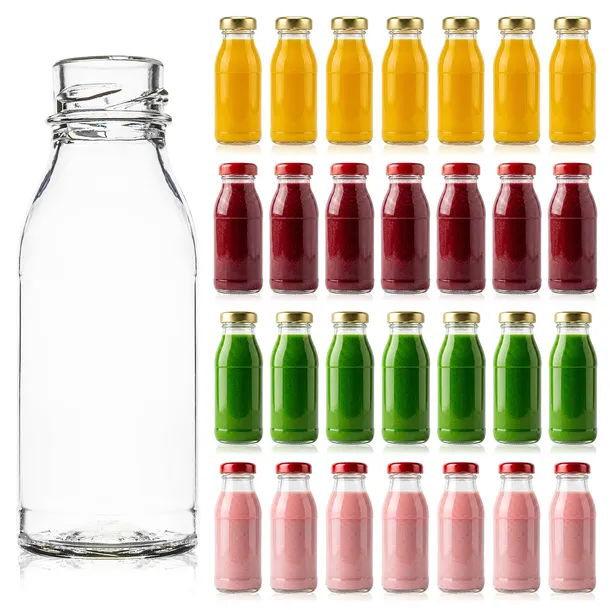 100x ZESTAW butelki + zakrętki na soki KUBUŚ 125 ml małe buteleczki na soki