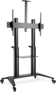 Digitus Stojak mobilny pojedynczy z półkš i uchwytem na kamerę, 1xLCD max. 120′ max. 140kg, VESA max. 1000×600