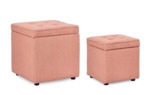 Puf Derrick różowy 35x35x35h/45x45x45h z pojemnikiem sosna PP PET Bizzotto