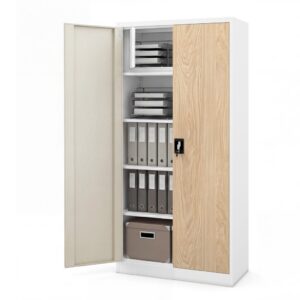 Szafa metalowa ze schowkiem biała/dąb sonoma, 900x1850x450 mm: TOMASZ Eco Design