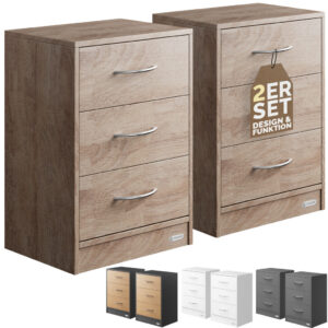Zestaw 2x Szafka nocna 3 szuflady Eloise 54x39x28cm