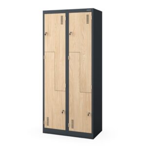 Szafa socjalna ubraniowa typu L, czterokomorowa, antracytowa/dąb sonoma, 800x1850x450 mm: JULIA Eco Design