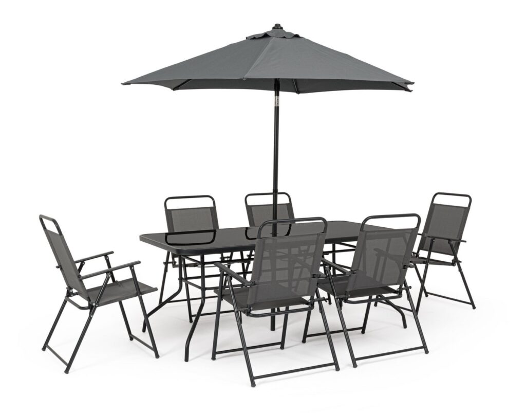 Komplet krzesła + stół + parasol POMPEI antracyt  ze stali Bizzotto