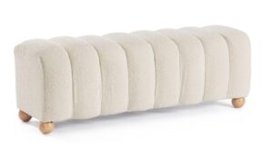 Ławeczka Zora biała 120x43x43cm bouclé PET MDF Bizzotto