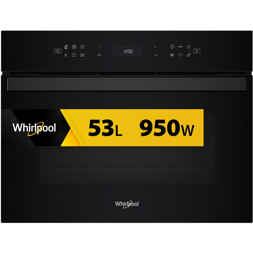 Piekarnik kompaktowy z funkcją mikrofali Whirlpool WCW6O7HTB 950W Crisp Steam Grill Termoobieg Czyszczenie parowe 53L