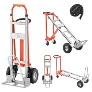 Wózek transportowy VEVOR 4 w 1, udźwig 453,6 kg w trybie 4-kołowym, rozkładany wózek transportowy z antypoślizgową rączką i kółkami, wózek ręczny ze stopu aluminium, wózek transportowy do przeprowadzek, biur i magazynów