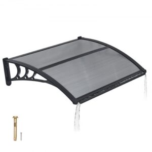 Daszek VEVOR na drzwi wejściowe 755×1000 mm, daszek dostawiany, dach z odwodnieniem i uchwytem ABS, ochrona przed deszczem, śniegiem i słońcem, dach z poliwęglanu na werandę i taras, kolor dymny szary