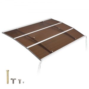 Baldachim VEVOR na drzwi wejściowe 150×100 cm, daszek daszkowy, daszek daszkowy z odwodnieniem i metalowymi wspornikami, ochrona przed deszczem, śniegiem i słońcem, daszek z poliwęglanu na werandę i taras, brązowy