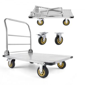 Wózek platformowy składany VEVOR 907 kg, wózek transportowy z kółkami obrotowymi, wózek ręczny z antypoślizgową powierzchnią ładunkową, składany wózek transportowy ułatwiający przechowywanie, wózek na kółkach 900 x 600 mm