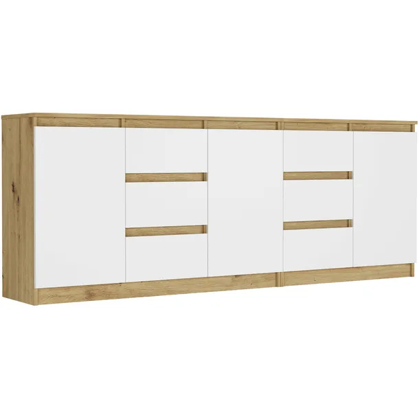 Komoda zestaw 200cm szafka 6szuflad 3drzwi duza do salonu artisan mix bialy