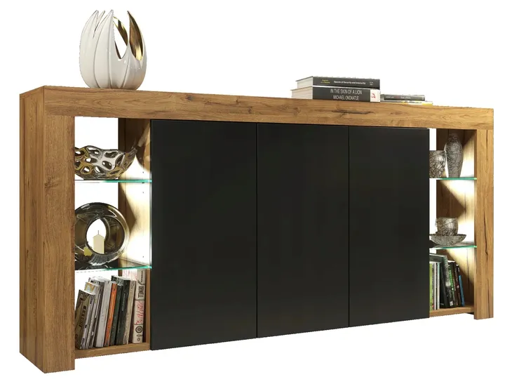 DUŻA KOMODA DO SALONU POKOJU 164CM SZAFKA TV LOFT RETRO DĄB/CZARNY MAT E115