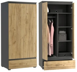 SZAFA UBRANIA GARDEROBA NEO 05 ANTRACYT – DĄB CRAFT SZUFLADA POJEMNA 85CM
