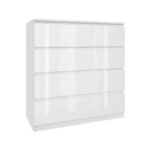 KOMODA BIAŁA POŁYSK 90 CM 4 szuflady do salonu POJEMNA lakierowany front
