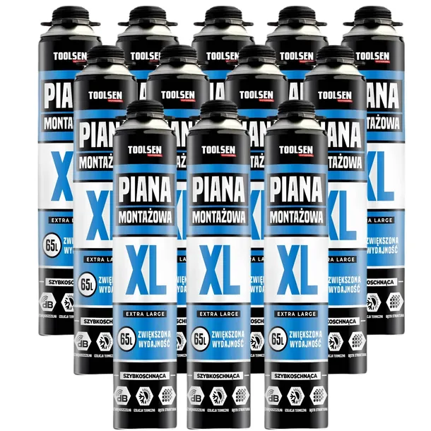 12 x PIANKA Niskoprężna 65L XL 870ml Piana Pistoletowa Montażowa Całoroczna