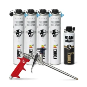 Piana PUR do ociepleń izolacji 850ml x 4 +pistolet +czyścik 500ml Fome Flex