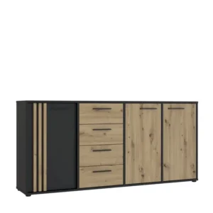 Komoda 180 cm z szufladami do salonu sypialni loft lamele czarna dąb duża