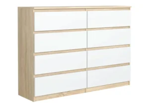Pojemna Komoda 8 Szuflad 120cm Dąb Sonoma Front Biały