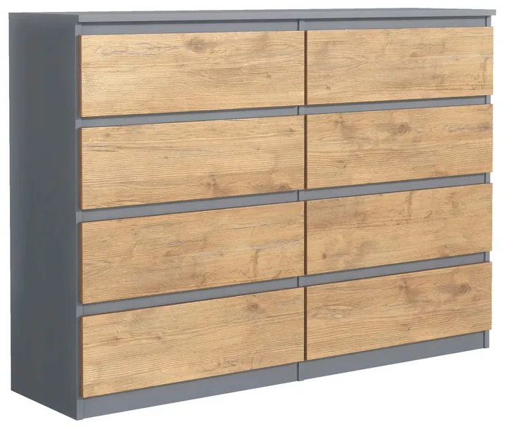 POJEMNA KOMODA 8SZUFLAD 120CM ANTRACYT FRONT DĄB LANCELOT SZAFKA PRODUCENTA