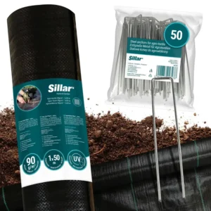 Zestaw gruba agrotkanina antychwastowa Sillar 90g/m2 1x50m + Kotwy 50x stal