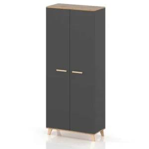 GARDEROBA SZAFA NA UBRANIA DO PRZEDPOKOJU GRAFIT MAT DĄB WOTAN 80 cm SCANDI