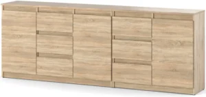 Komoda ZESTAW Sonoma Szafka 6 Szuflad 3 Drzwi Duza 200 cm Pojemna do Salonu