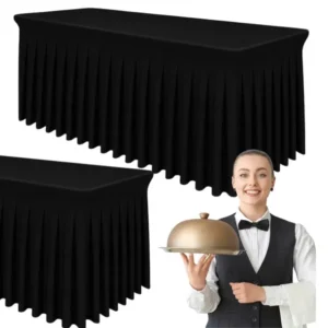POKROWIEC NA STÓŁ CATERINGOWY BANKIETOWY OBRUS CZARNY ELASTYCZNY 180×76 cm