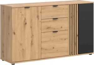 DUŻA KOMODA Black Red White Vabres 151 cm Lamele 2 szuflady Dąb Artisan
